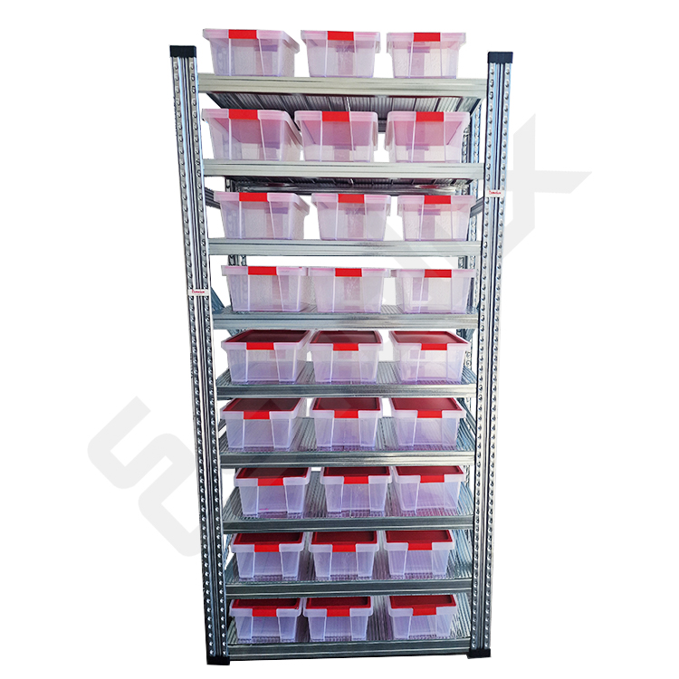 M�dulo inicial de estanter�a met�lica Galvamil combinada con cajas pl�sticas organizadoras